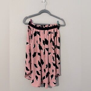 LOFT Pink and Black Asymmetrical Midi Skirt
